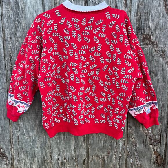 VTG 80s Spumoni Christmas Caroling Teddy Bear Puff Print Sweatshirt Collar M - Picture 2 of 9